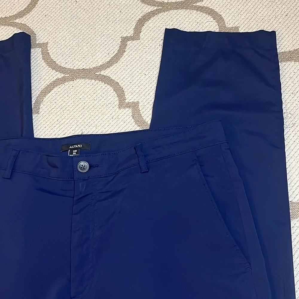 👤 Alfani blue hybrid flat front reflective back pockets pants, 34x30